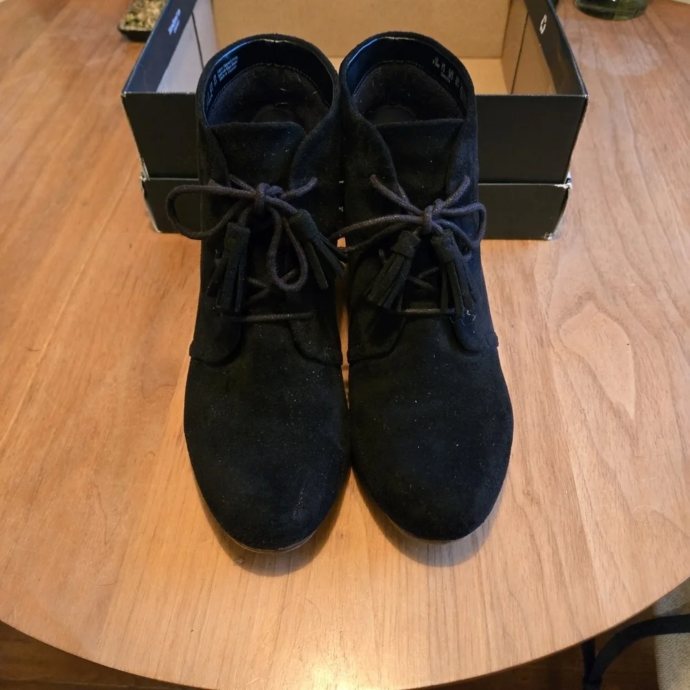 Dr. Scholl's Black Ankle Boots with Brown Wedge Size 9.5
